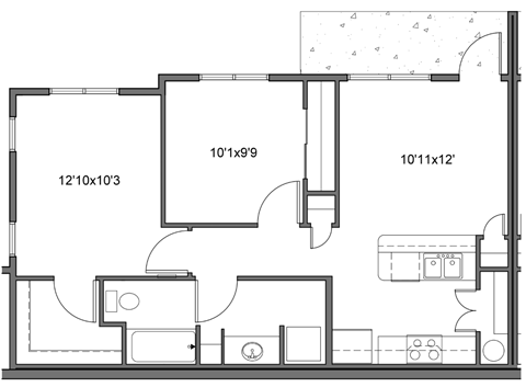 a floor plan of a small house with a bedroom and a living room